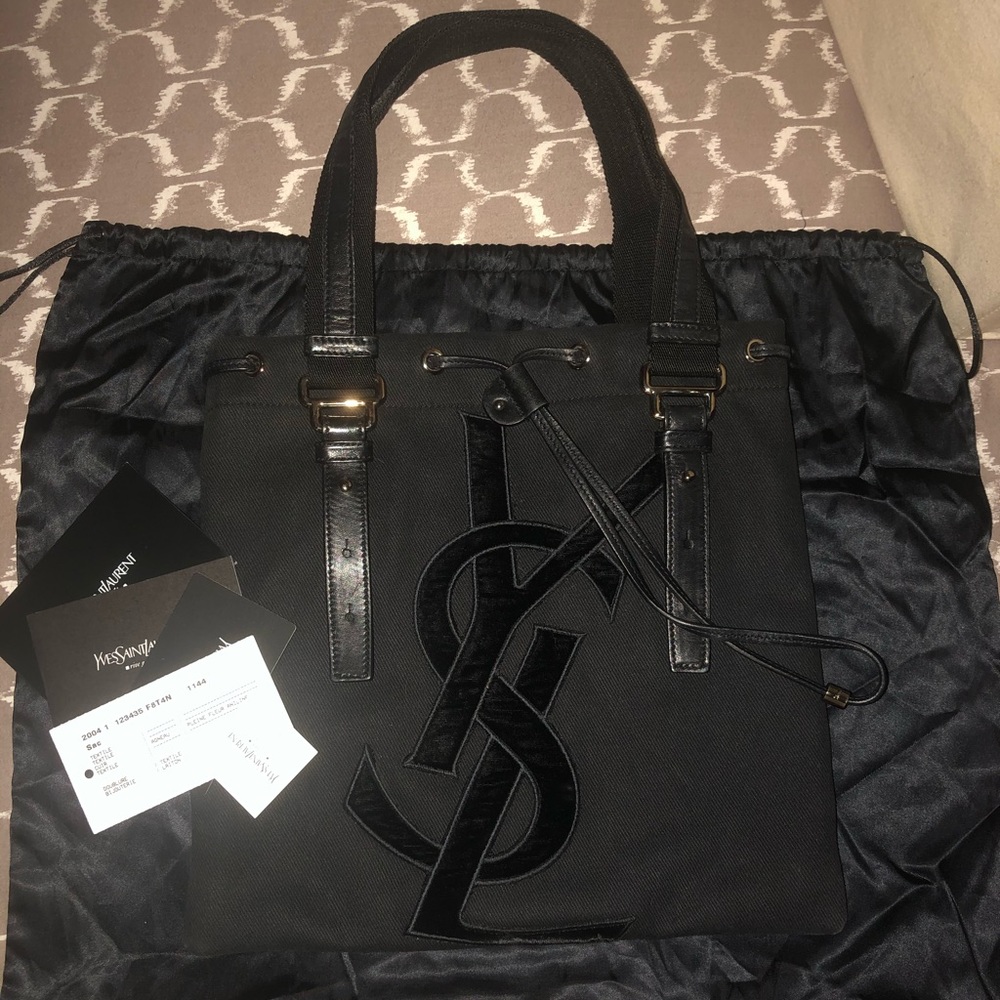 Saint Laurent Ysl Kahala Black Canvas Tote